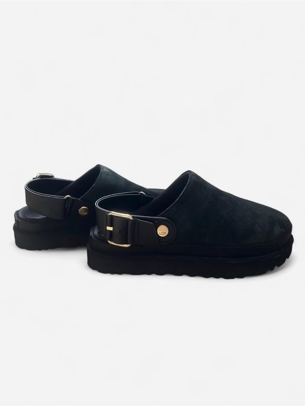 UGG Black Suede Clog Mules with Adjustable Buckle - Picture 4 of 7